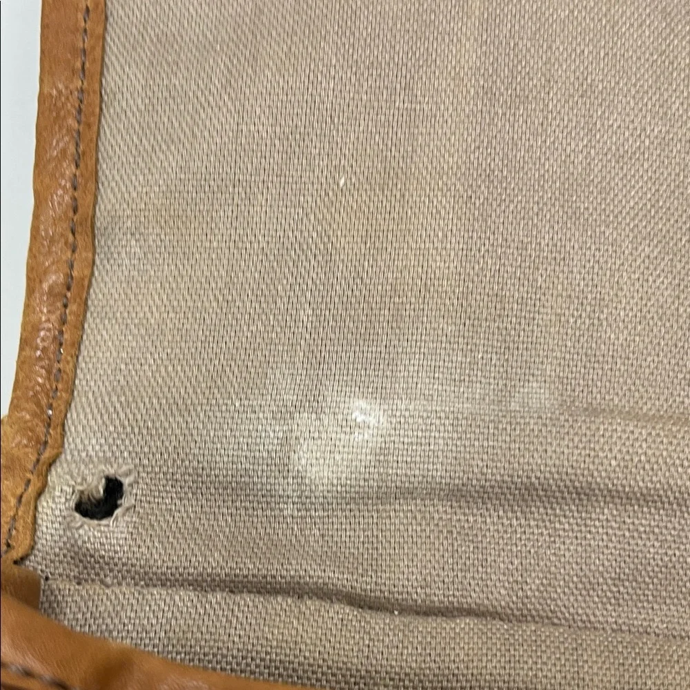 Fossil Cognac Brown Leather Messenger Bag with Brass Hardware